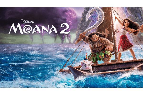 Moana e Maui navegando em Moana 2
