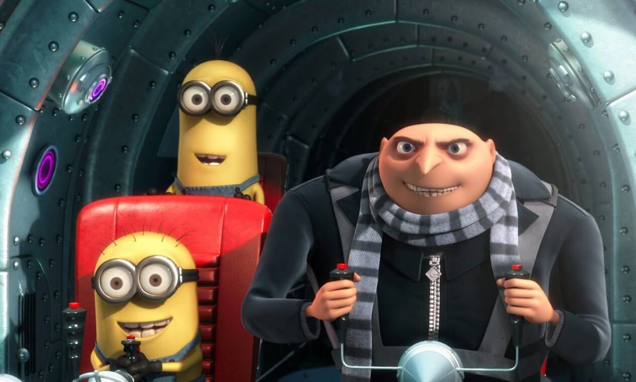 vilão Gru e os minions dentro de nave